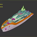 Shell Branded Yacht Featuring Orange And White Exterior Design With Upper Deck 3d model