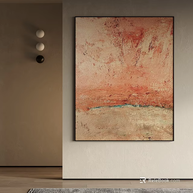Abstract Red And Beige Painting Hanging On Wall With Circular Decor 3d model 