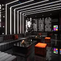 Modern KTV Lounge Interior Design With Comfortable Sofas Tables Lighting And Large Screens 3d model