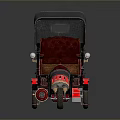 Red Vintage Three Wheeled Rickshaw With Black Canopy And Red Leather Seats