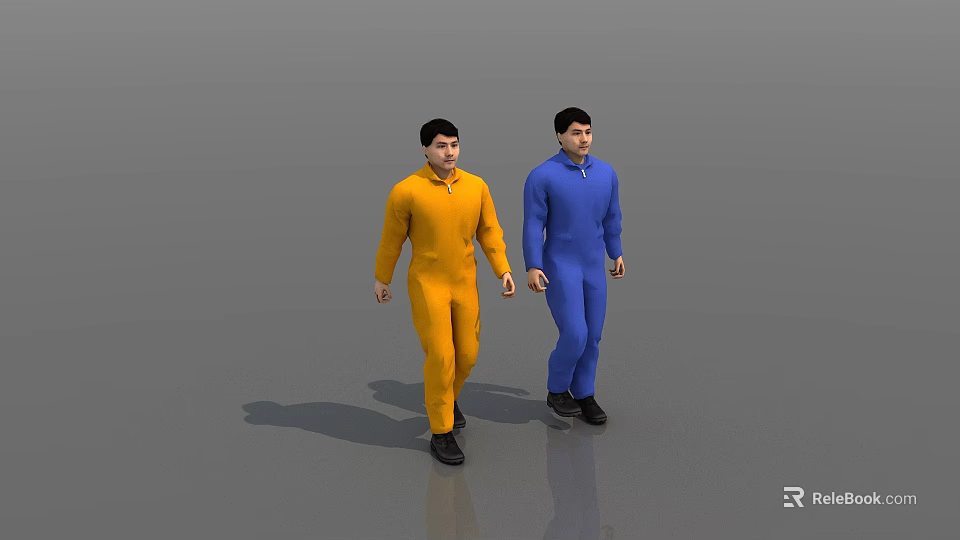 Game and Movie Characters Two Male Figures Wearing Yellow and Blue Jumpsuits Standing 3d model 