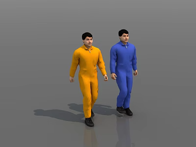 Background characters roaming jumpers working clothes chemical protection clothing workers mechanic repairman auto repairman electrician handsome young man walking animation 3d model