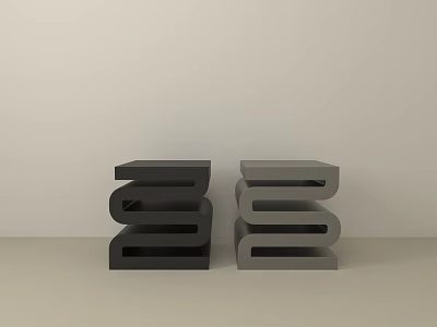 Modern Black and Gray Side Tables with Layered Stacked Structure for Living Room 3d model
