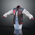 Stylish Black And White Varsity Jacket With Red Accents And Embroidered Details