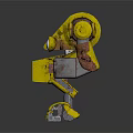 Yellow Worn Mechanical Robot With Multiple Arms Legs And Blue Screen 3d model