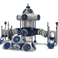 Space Themed Playground Equipment With Climbing Net Slides And Interactive Structures