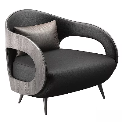 Modern Black Leisure Chair With Wooden Armrests Gray Cushion And Metal Legs 3d model
