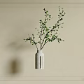 White Minimalist Vase With Green Branches On Beige Wall In Decorative Frame