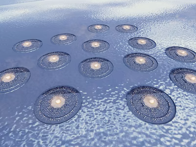 Circular Decorative Lights On Blue Water Surface With Soft Light And Rippled Halos 3d model