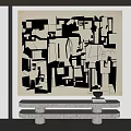 Black And White Abstract Painting As Wall Decor With Console Table And Bowl