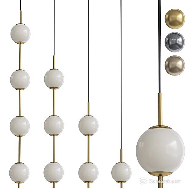 Modern Pendant Lights With Spherical White Balls And Metallic Frame Design 3d model