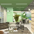 Modern Public Office Space Interior With Open Layout Green Plants And Hanging Pendant Lights
