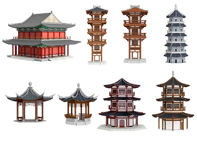 Traditional Chinese Ancient Architecture Models With Different Styles Pavilions And Towers 3d model