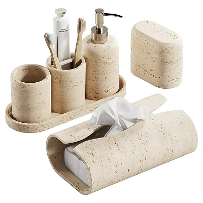Natural Cork Bathroom Essentials Set With Stylish Storage And Eco Friendly Design 3d model