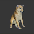 Yellow Shiba Inu Stuffed Toy Sitting On Shiny Surface With Dark Background