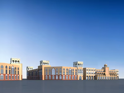 Traditional Style Commercial Complex With Arched Windows And Tower Structures In Open Square 3d model