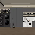Modern Laundry Room Interior With Stacked Washers Dryers Gray Cabinets And Storage