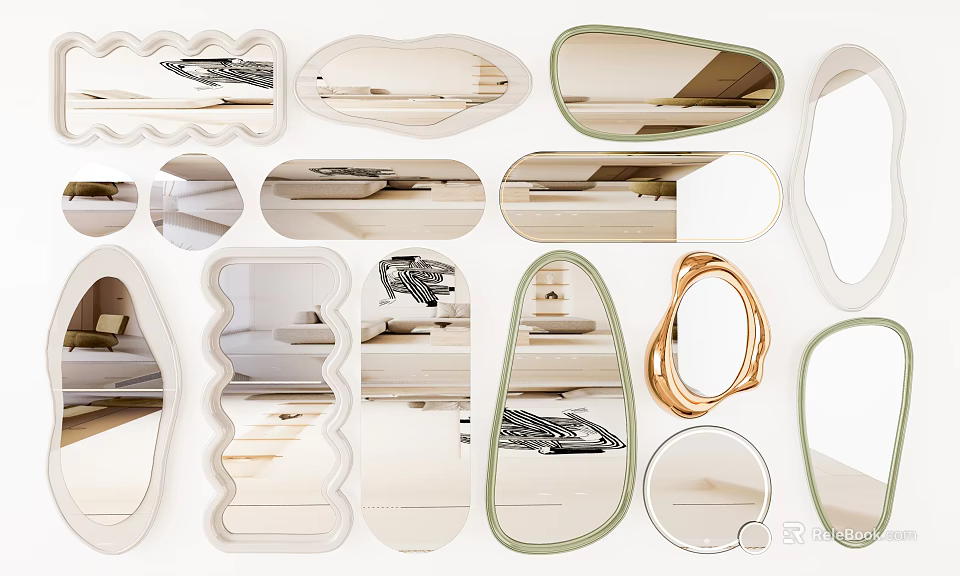 Different Shaped Decorative Mirrors For Modern Home Interior Design 3d model 