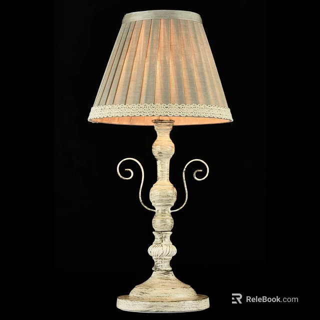 Elegant Table Lamp With Pleated Fabric Lampshade And Curved Metal Base 3d model 