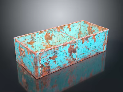 Turquoise Rusted Metal Storage Container With Divided Compartments And Rivet Details 3d model