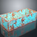 Turquoise Rusted Metal Storage Container With Divided Compartments And Rivet Details