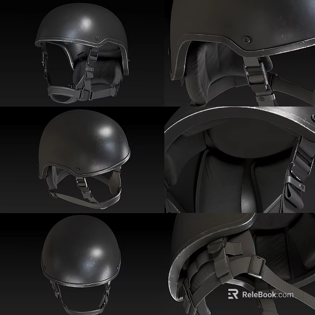 Black Tactical Helmet Multi Angle Display With Inner Straps And Shell Details 3d model 