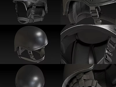 Black Tactical Helmet Multi Angle Display With Inner Straps And Shell Details 3d model