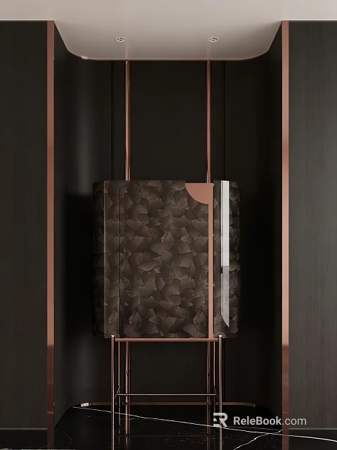 Modern Entryway Cabinet Sideboard With Brown Leaf Pattern And Copper Frame 3d model 
