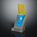 Foot Operated Sanitizer Equipment With Blue Panel Yellow Stand And Gray Base