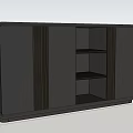 Modern Entryway Console Side Cabinet With Metal Panels And Open Shelves