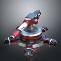 Mechanical Turret Weapon With Red And Silver Metal Barrel Base Design 3d model