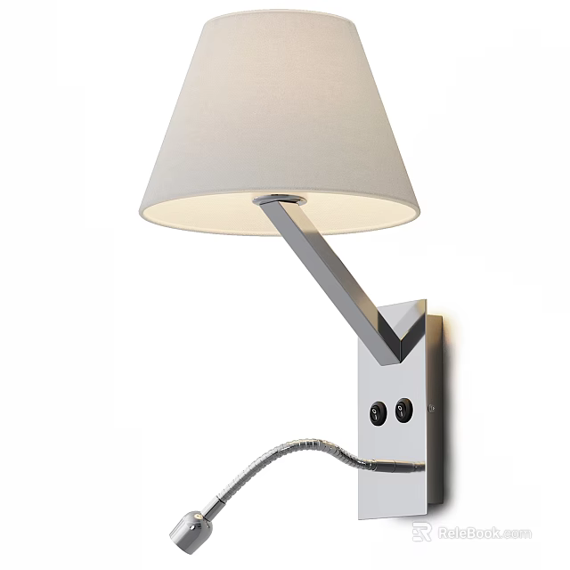 Modern Wall Lamp With White Fabric Lampshade And Silver Metal Bracket 3d model 