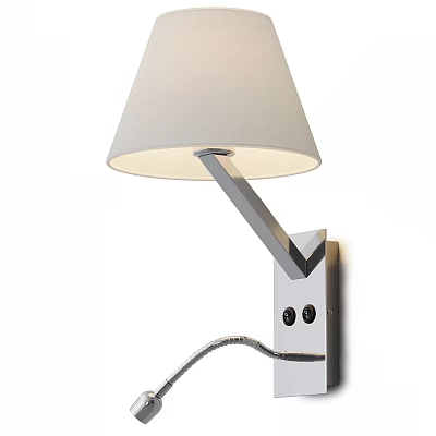 Modern Wall Lamp With White Fabric Lampshade And Silver Metal Bracket 3d model