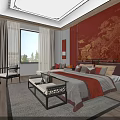 Hotel Guest Room Interior Design With Red Walls Traditional Painting And Modern Decor