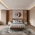 Modern Bedroom Interior Design With Bed Bedside Tables Round Decor And Wardrobe Rug Bench