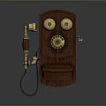 Vintage Wooden Telephone With Brass Dial And Curved Handset Design