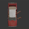 Vintage Red Classic Car With Open Doors Trunk And Brown Interior