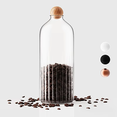 Glass Bottle Filled With Coffee Beans And Spilled Beans 3d model