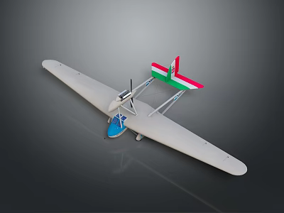 White Model Airplane With Long Wings Red Green Tail And Blue Cockpit 3d model