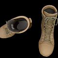 Beige High Top Lace Up Boots With Yellow Sole For Outdoor Activities And Daily Wear