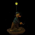 Duck Game Movie Character With Hat Standing By Rainy Street Lamp On Base