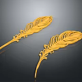 Pair of Golden Bird Feather Decorative Accessories With Shiny Elegant Design