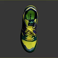 Vibrant Colorful Sneakers With Yellow Green Purple Design Yellow Laces And Side Three Stripes