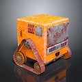 Vintage Orange Robot Model With Track Wheels Control Panel And Metallic Worn Surface 3d model