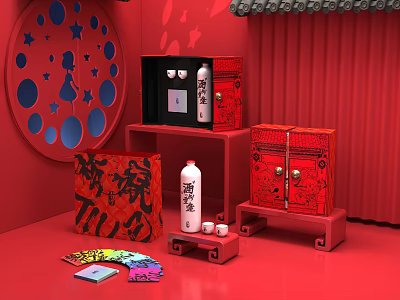 Traditional Chinese Style Red Commercial Display Cabinets With Decorative Elements For Retail Product Showcase 3d model