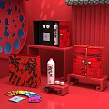 Traditional Chinese Style Red Commercial Display Cabinets With Decorative Elements For Retail Product Showcase