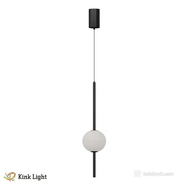 Modern Pendant Light With Black Rod And White Globe Shade Design 3d model 