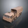 Sand Colored Military Truck With Canvas Cover And Multi Wheel Heavy Duty Design