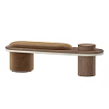 Modern Leather Cushioned Sofa Bench With Wooden Legs And Side Table