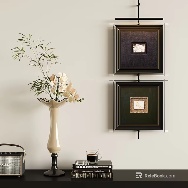 Elegant Home Decor With Vase Flowers Wall Frames And Table Accents 3d model